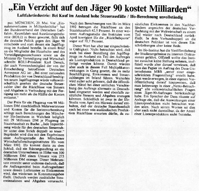 FAZ-Artikel &uuml;ber ein Ifo-Gutachten zum " J&auml;ger 90 "
